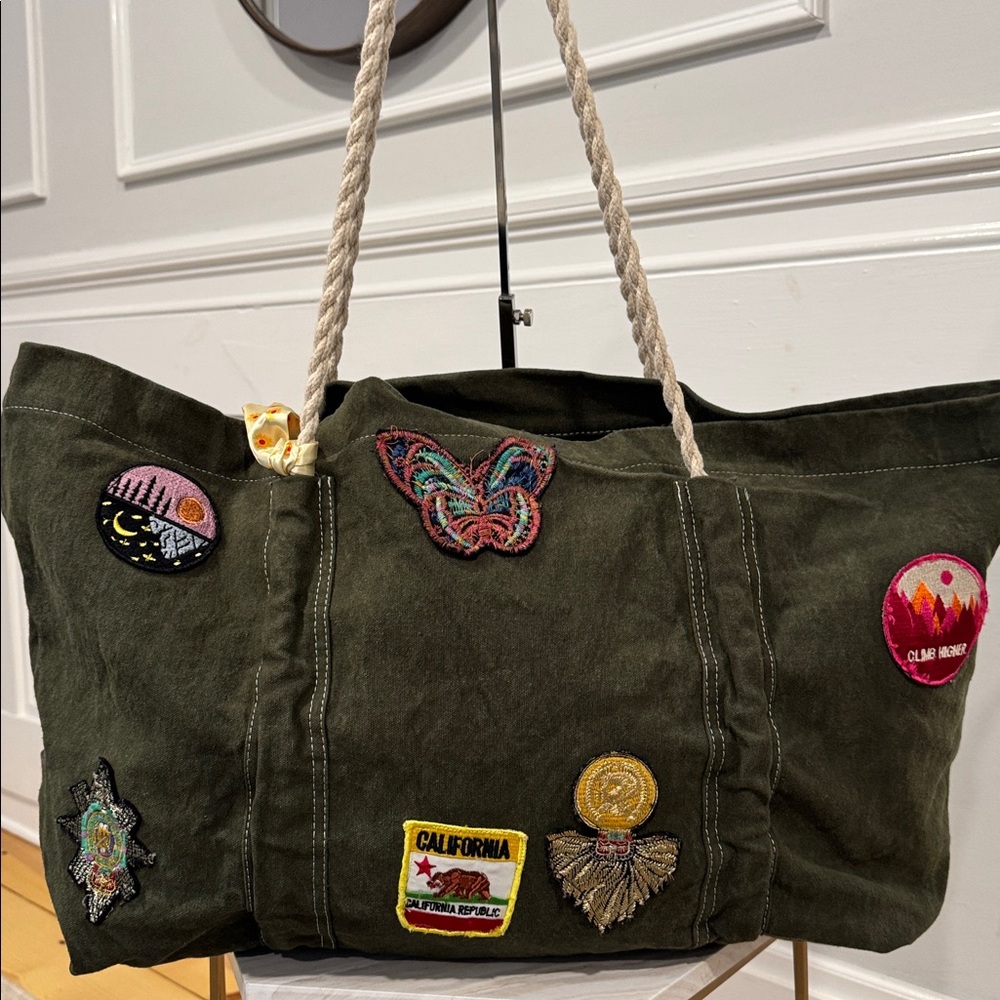 Free People Been There Badge Green Oversized Large Weekender Travel Tote - Picture 5 of 17